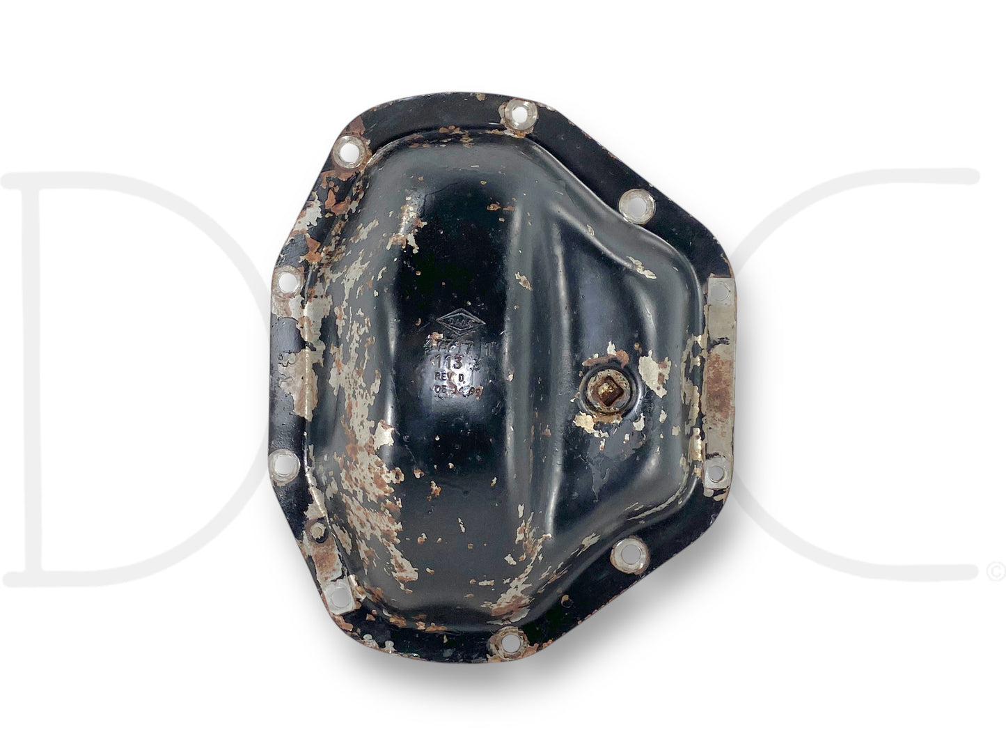 99-10 Ford F350 DRW Dually DANA 80 Rear Axle Diff Differential Cover OE shown used with light wear and surface rust, designed for Ford F-250 and F-350 trucks from 1999 to 2010, compatible with 6.0 Powerstroke and Super Duty models.