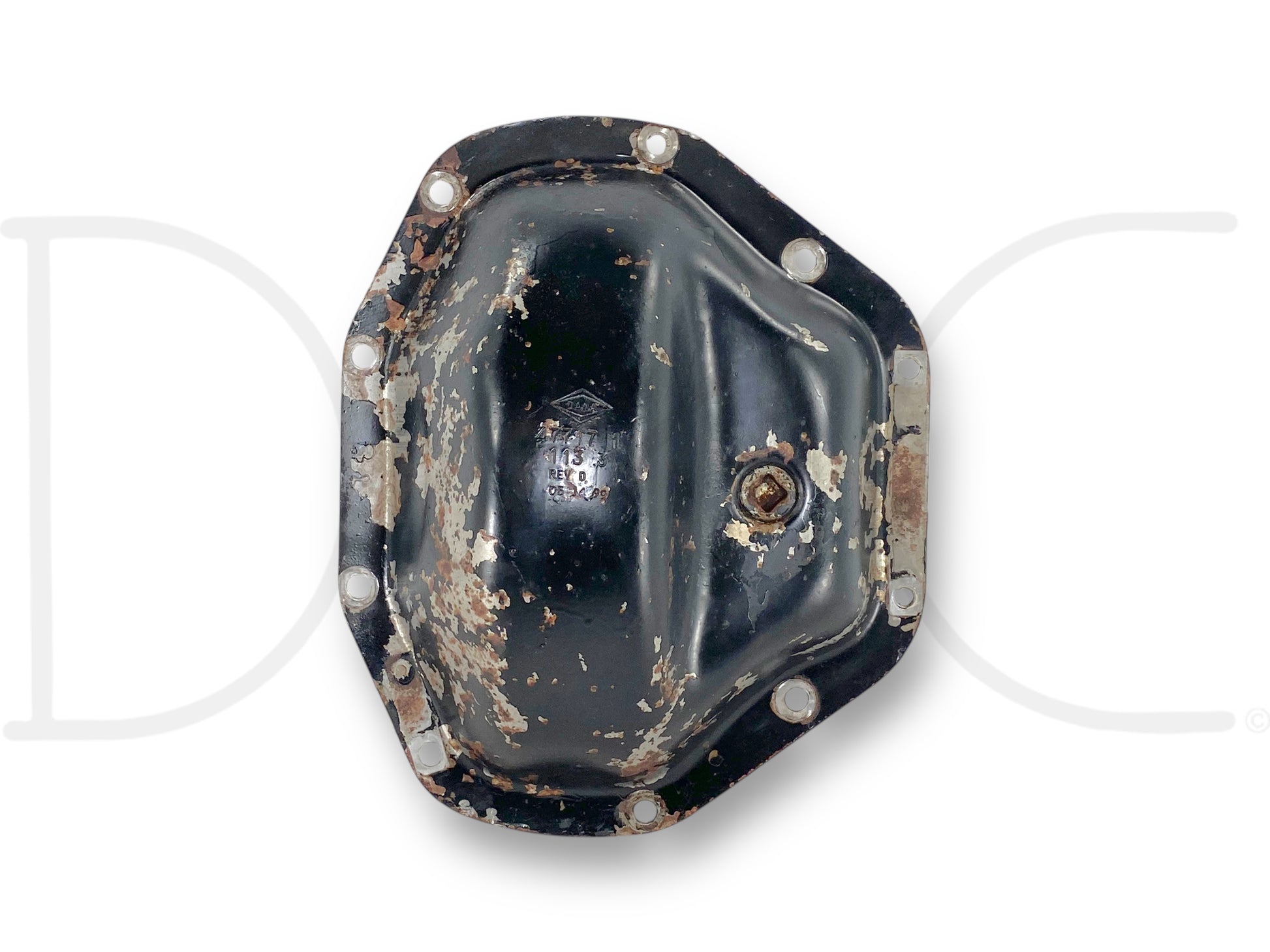 99-10 Ford F350 DRW Dually DANA 80 Rear Axle Diff Differential Cover OE shown used with light wear and surface rust, designed for Ford F-250 and F-350 trucks from 1999 to 2010, compatible with 6.0 Powerstroke and Super Duty models.