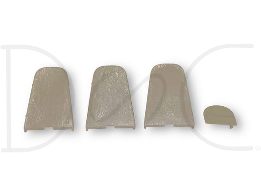 99-07 Ford F250 F350 Super Duty Dashboard Dash Bolt Cover Trim Set Tan OE, used condition with light wear, compatible with Ford trucks 1999-2007 including 6.0L diesel models, tan color dash bolt covers for Super Duty interiors.