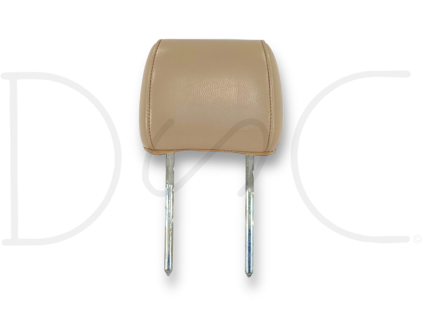 03-10 Ford F250 F350 Crew Cab Rear Seat Head Rest Headrest Tan Leather OE, used with light wear, compatible with 2003-2010 Ford F-250 F-350 trucks, featuring tan leather upholstery and metal mounting rods for secure installation.