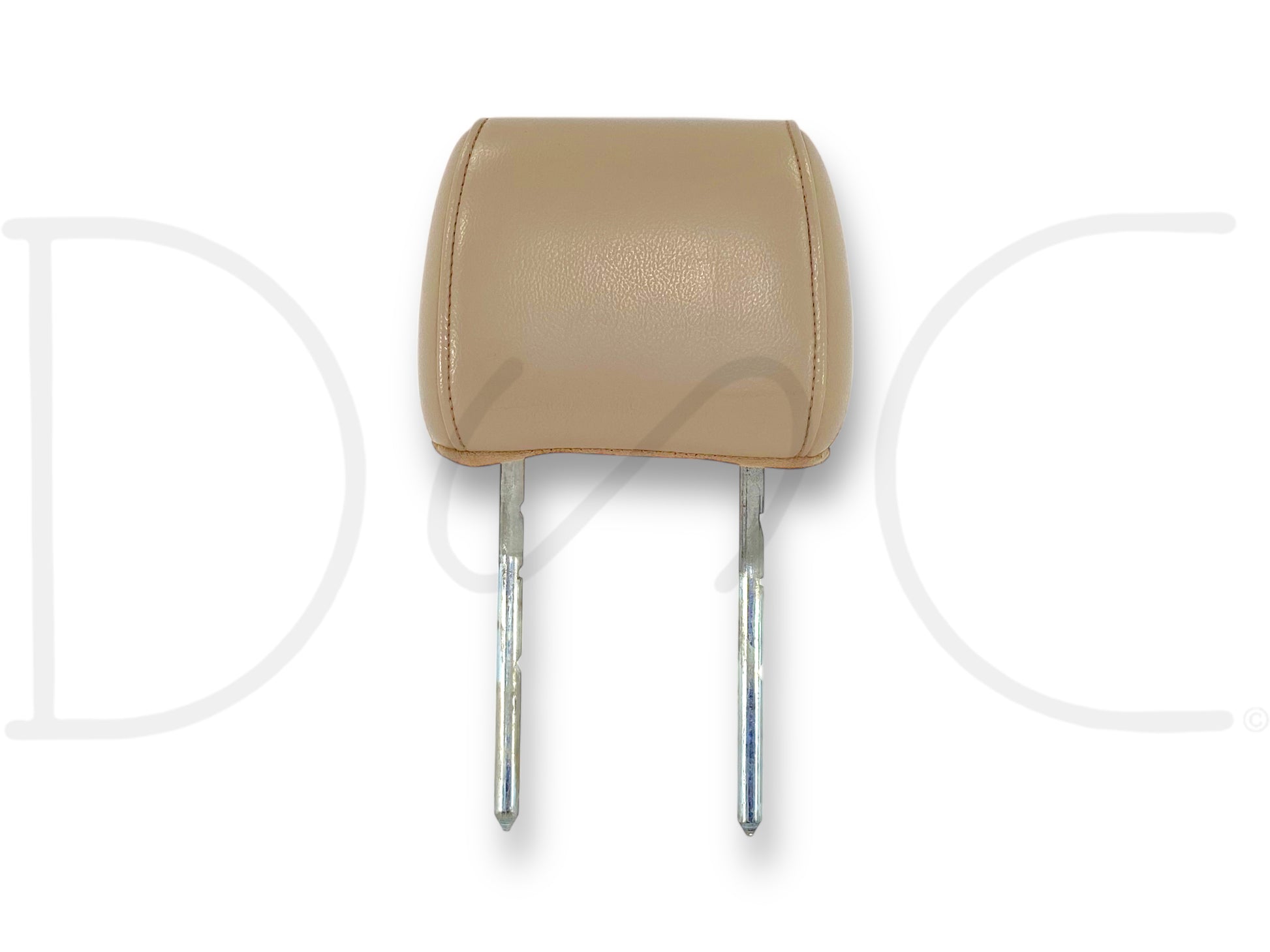 03-10 Ford F250 F350 Crew Cab Rear Seat Head Rest Headrest Tan Leather OE, used with light wear, compatible with 2003-2010 Ford F-250 F-350 trucks, featuring tan leather upholstery and metal mounting rods for secure installation.