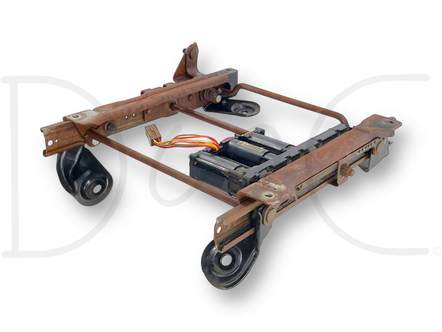 99-07 Ford F250 F350 LH Left Driver Seat Track Base Frame Power Motors OE, used with light wear, showing metal frame with integrated power motors and wiring harness, compatible with Ford Super Duty trucks 1999-2007 including 6.0L Powerstroke models.