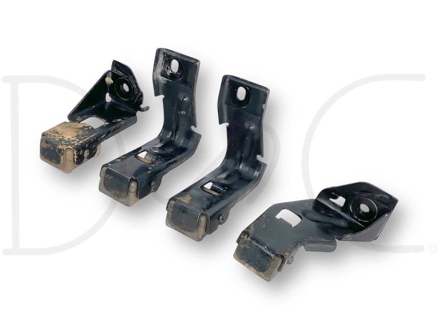03-07 Ford F250 F350 Super Duty A/C Condenser Upper & Lower Bracket Set OEM, used condition with light wear, black metal brackets removed from a 2004 Ford F-350 Lariat 6.0L Diesel, compatible with 2003-2007 F-250, F-350, F-450, and F-550 Super Duty models.