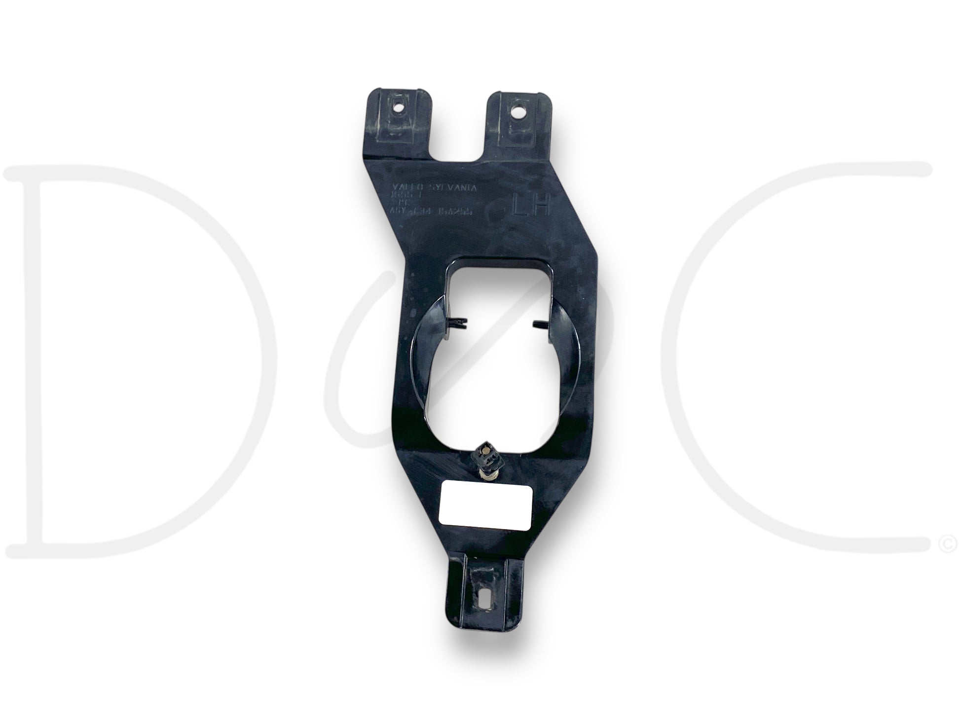 01-04 Ford F250 F350 LH Left Driver Front Bumper Fog Light Bracket OE, used condition with light wear, removed from a 2004 Ford F-350 Lariat 6.0L Powerstroke, compatible with 2001-2004 F-250, F-350, F-450, and F-550 trucks, black durable metal bracket for fog light mounting.