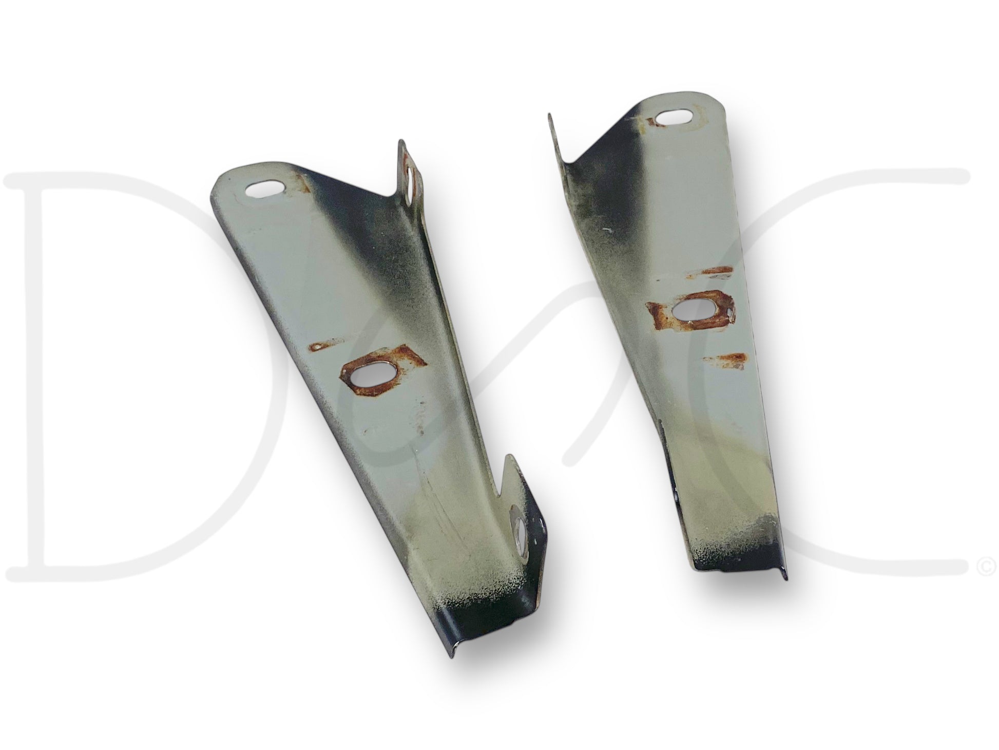 99-07 Ford F250 F350 Header Panel Bracket Set OE Mounts Pair RH Right LH Left, used condition with light wear, compatible with 6.0L Powerstroke trucks, includes right and left brackets for secure mounting on Ford Super Duty models from 1999 to 2007.