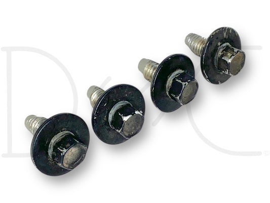 99-07 Ford Excursion F250 F350 Hood Hinge To Hood Bolt Set OEM [4] Bolts, used with light wear, black metal bolts with washers designed for Ford Super Duty trucks including 1999-2007 models, compatible with 6.0L Powerstroke engines.