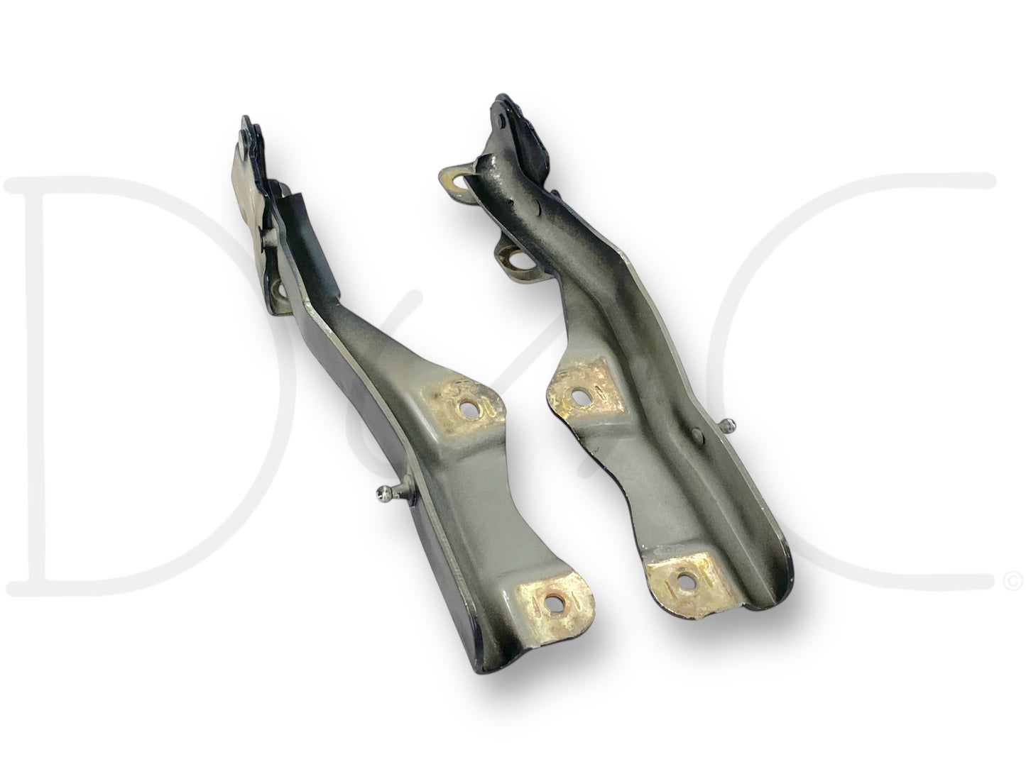 99-07 Ford F250 F350 Super Duty Hood Hinge Set Black Hood Hinges OE RH LH Pair, used in good condition with light wear, compatible with 1999-2007 Ford F-250, F-350, F-450, F-550 trucks, designed for reliable fit on Super Duty models including 6.0L Powerstroke engines.