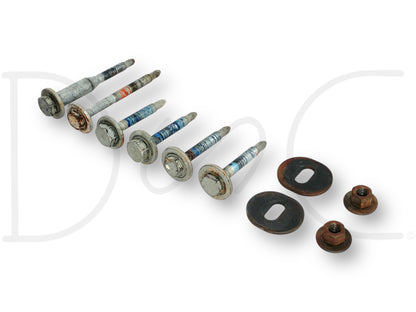 00-07 Ford F250 F350 Super Duty Crew Cab Mount Mounting Bolts OE Bolt Set showing used mounting bolts and nuts with light wear and original thread sealant, compatible with 2000-2007 Ford Super Duty trucks including 6.0L Powerstroke models.