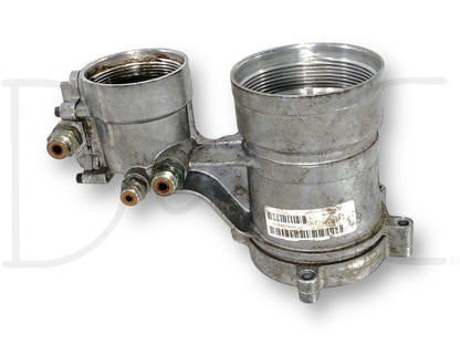03-07 Ford F250 F350 6.0 6.0L Diesel Fuel Oil Filter Housing Assembly 1840579C91, used with light wear and missing one fuel pressure regulator screw, metal part removed from a 2004 Ford F-350 Lariat 6.0L Diesel truck, compatible with multiple Super Duty models.
