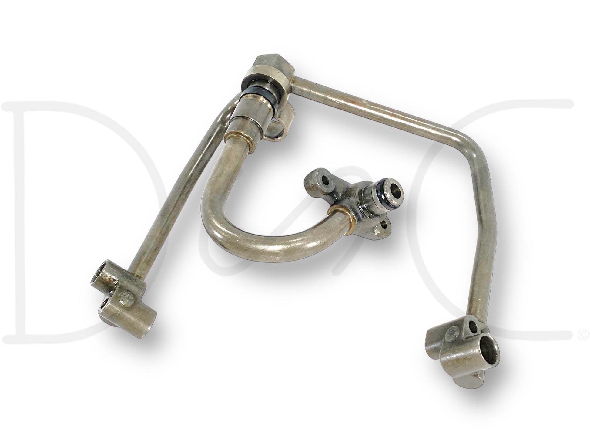 03-04 Ford F250 F350 6.0 6.0L Diesel HPOP High Pressure Oil Pump Branch Tube, used with light wear, made of metal tubing with mounting points, compatible with 2003-2004 Ford Excursion and Super Duty trucks including F-250, F-350, F-450, and F-550 models.