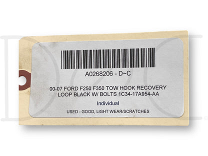 00-07 Ford F250 F350 Tow Hook Recovery Loop Black W/ Bolts 1C34-17A954-Aa