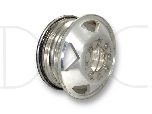 99-04 Ford F350 DRW Dually 16" Aluminum Wheel 16X6 Rim 8X170MM 2C34-1007-BA used aluminum wheel rim with surface blemishes and scratches, suitable for 1999-2004 Ford F-350 DRW trucks including 6.0L Powerstroke diesel models.