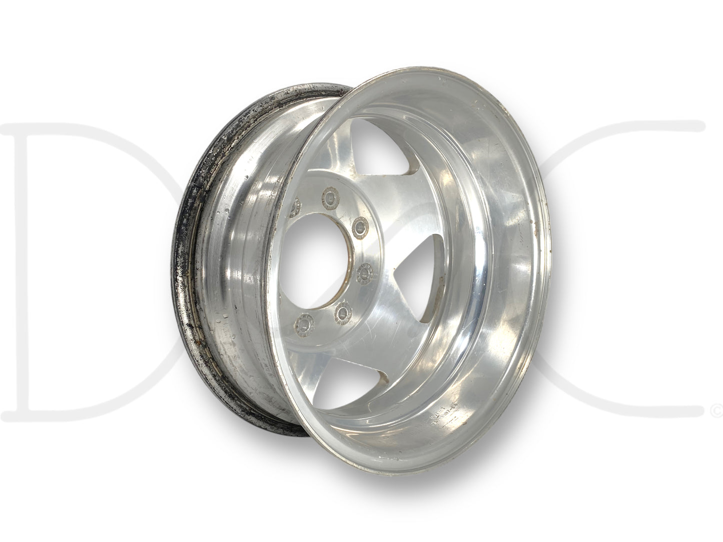 99-04 Ford F350 DRW Dually 16" Aluminum Wheel 16X6 Rim 8X170MM 2C34-1007-Ca with surface blemishes and scratches, used part suitable for 1999 to 2004 Ford F-350 DRW trucks, compatible with diesel and Powerstroke models.