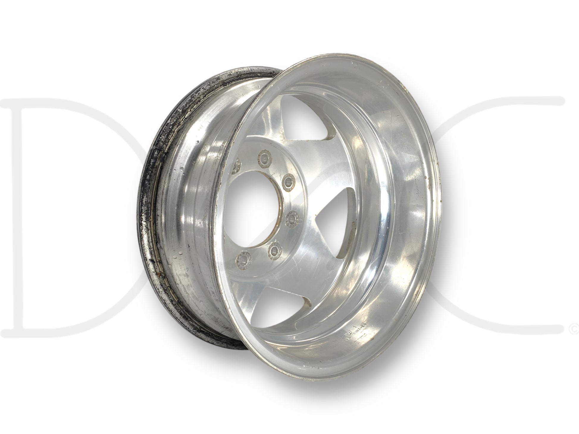 99-04 Ford F350 DRW Dually 16" Aluminum Wheel 16X6 Rim 8X170MM 2C34-1007-Ca with surface blemishes and scratches, used part suitable for 1999 to 2004 Ford F-350 DRW trucks, compatible with diesel and Powerstroke models.