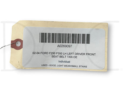 02-04 Ford F250 F350 LH Left Driver Front Seat Belt Tan OE