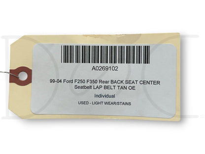 99-04 Ford F250 F350 Rear Back Seat Center Seatbelt Lap Belt Tan OE