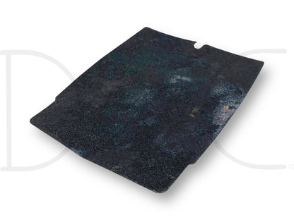 99-07 Ford F250 F350 Super Duty Center Console Floor Liner Mat OE used with light wear and a notch at the front edge, compatible with 1999-2007 Ford F-250 F-350 F-450 F-550 models, suitable for diesel Powerstroke trucks.