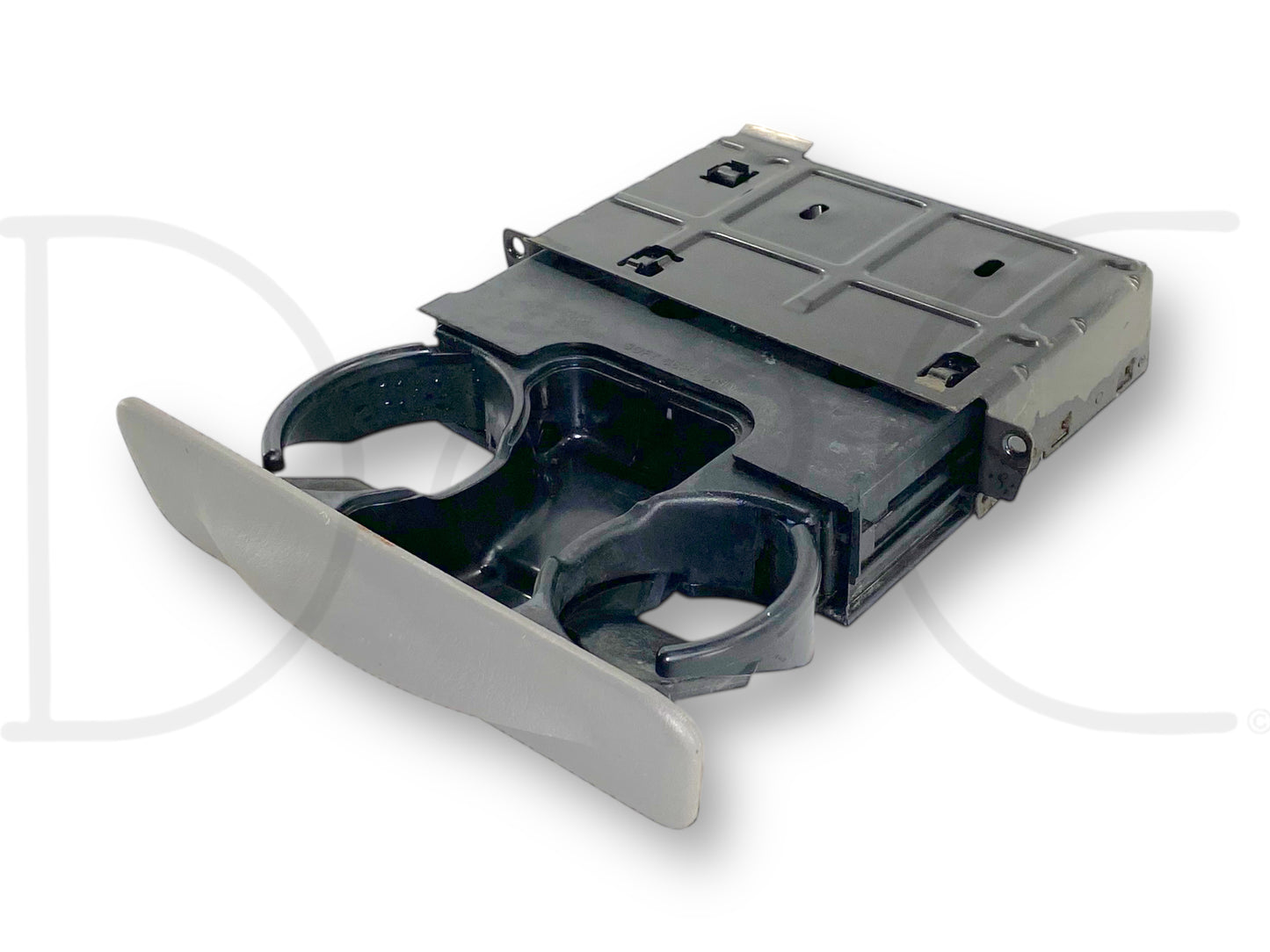 99-04 Ford F250 F350 Dash Cupholder Pull Out Assembly Gray OE *W/Out Insert* showing a used, good condition gray pull-out cupholder designed to fit models including 1999-2004 Ford F-250, F-350, F-450, and F-550 trucks.