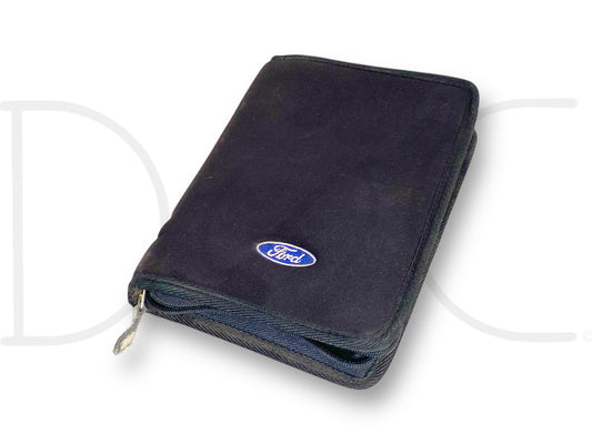 99-07 Ford F250 F350 Super Duty Owners Manual Holder Case Cover Only in used good condition with light wear, featuring a black exterior with a Ford logo, designed to fit 1999-2007 Ford F-250, F-350, F-450, and F-550 trucks.