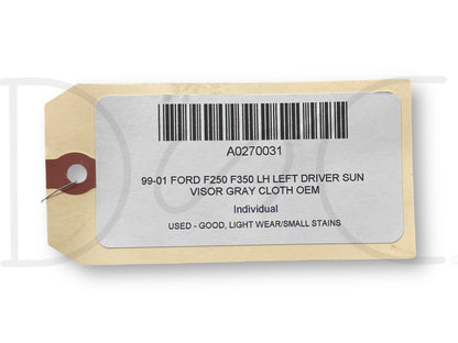 99-01 Ford F250 F350 LH Left Driver Sun Visor Gray Cloth OEM