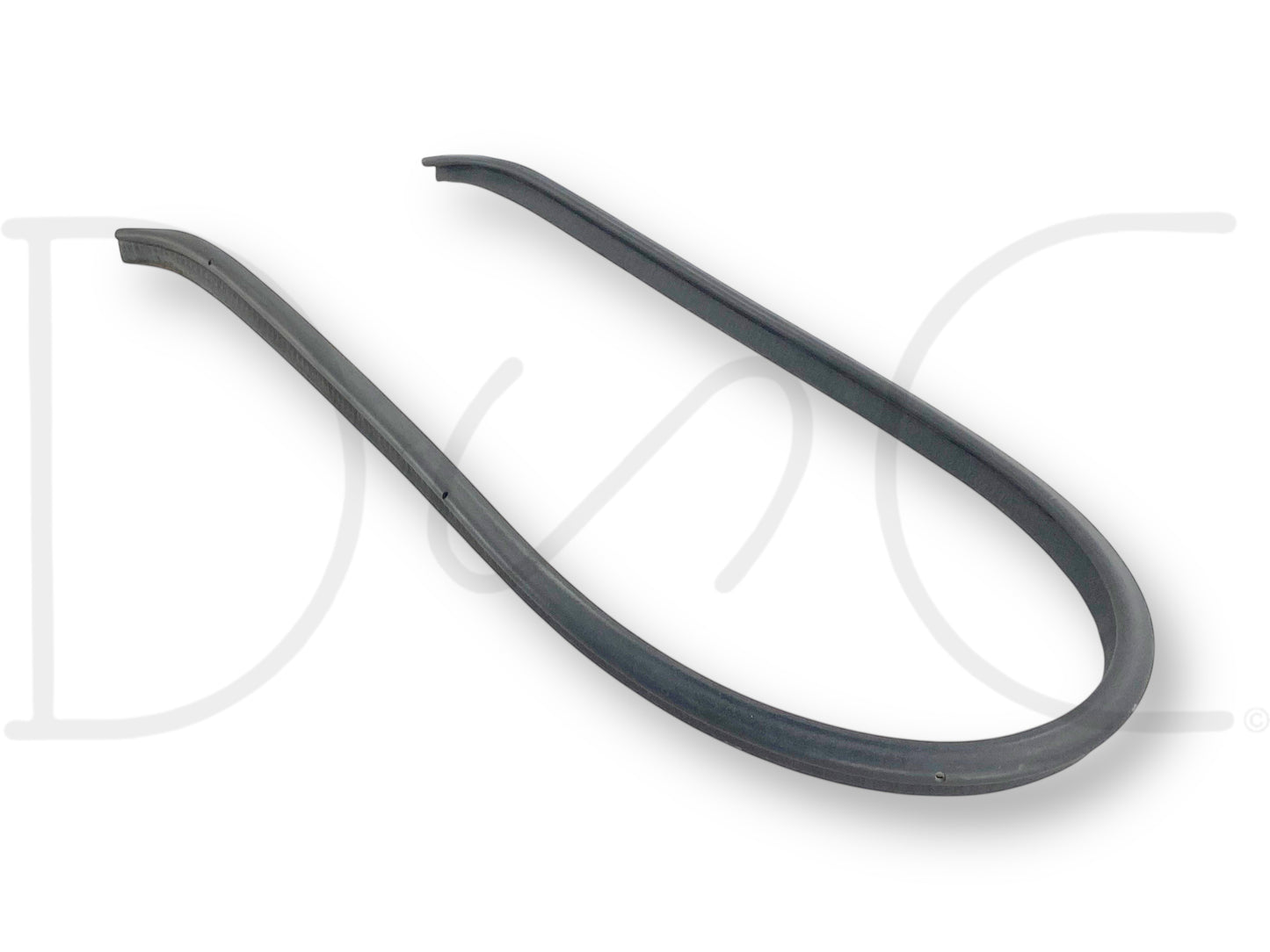 99-07 Ford Excursion F250 F350 Hood To Cowl Weatherstripping Seal Weather Strip made of durable black rubber, designed for a secure fit on Ford Super Duty trucks from 1999 to 2007, providing reliable sealing against elements with used good condition and light wear.