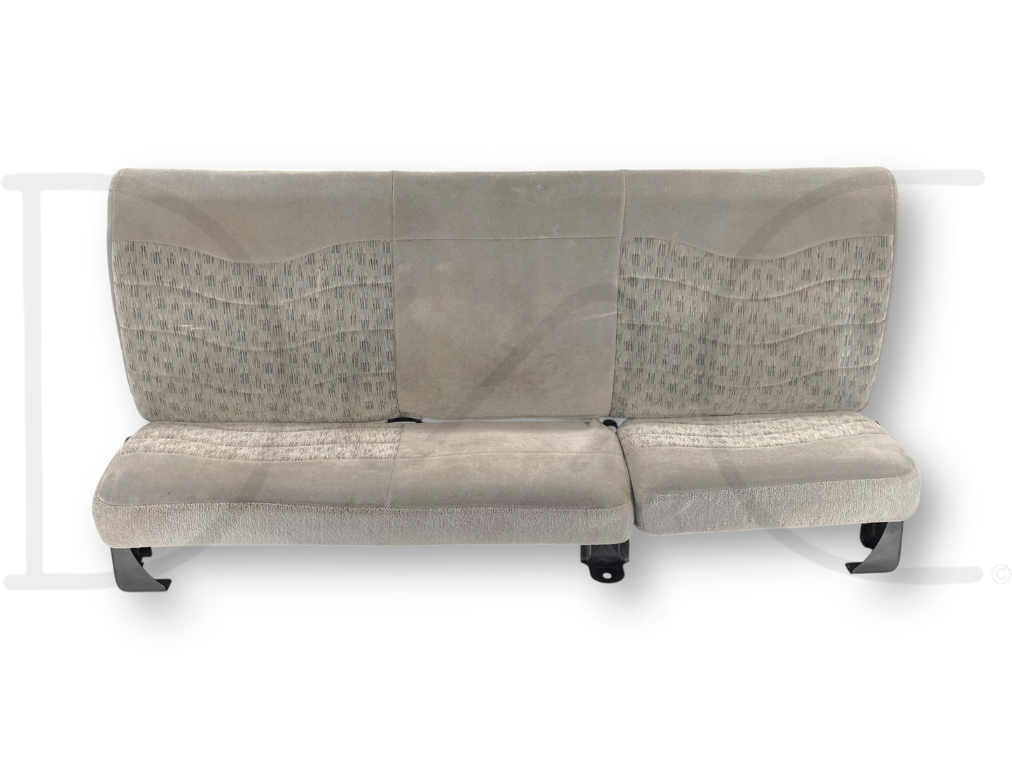 99-01 Ford F250 F350 Super Duty Extended Cab Rear Bench Back Seat Gray Cloth in used condition with light wear and small blemishes, compatible with Ford models from 1999 to 2007 including F-250, F-350, F-450, and F-550 trucks.