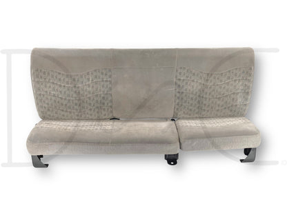 99-01 Ford F250 F350 Super Duty Extended Cab Rear Bench Back Seat Gray Cloth in used condition with light wear and small blemishes, compatible with Ford models from 1999 to 2007 including F-250, F-350, F-450, and F-550 trucks.