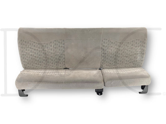 99-01 Ford F250 F350 Super Duty Extended Cab Rear Bench Back Seat Gray Cloth in used condition with light wear and small blemishes, compatible with Ford models from 1999 to 2007 including F-250, F-350, F-450, and F-550 trucks.