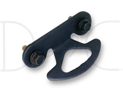 Used OE metal tie down hook with bolts included, showing light wear and good condition, designed for 99-07 Ford F250 F350 pickup truck box beds, compatible with diesel Powerstroke models and Super Duty trucks, featuring durable black finish. 99-07 Ford F250 F350 Pickup Truck Box Bed Tie Down Hook OEM