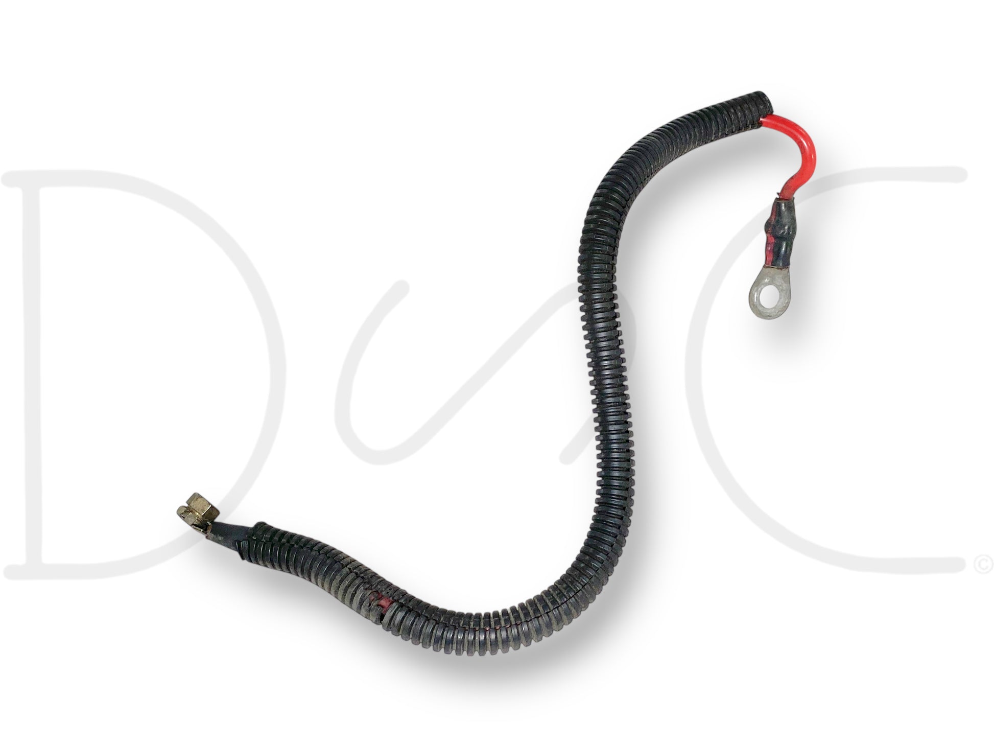 99-02 Ford F250 F350 7.3 7.3L Diesel AIH Air Intake Heater Power Wire Cable OE, used good condition cable with protective corrugated tubing and metal connectors, suitable for Ford Super Duty diesel engine applications from 1999 to 2002.