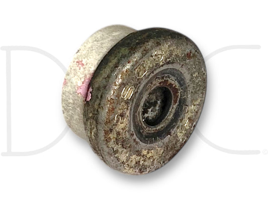 Used good condition 99-02 Ford F250 F350 7.3 7.3L AIH Air Intake Heater Isolator Ceramic Insulator showing light wear on metal and ceramic surfaces from removal of 1999 Ford F-250 XLT 7.3L Diesel, suitable for Ford diesel engine parts and accessories.