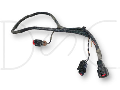 99-01 Ford F250 F350 7.3 7.3L Ac A/C Compressor Wiring Harness *Blem* for diesel engine parts, showing a used wiring harness with sensors and connectors, suitable for Ford Powerstroke 7.3L models from 1999 to 2001, with visible wear and cut wire sensor plug.
