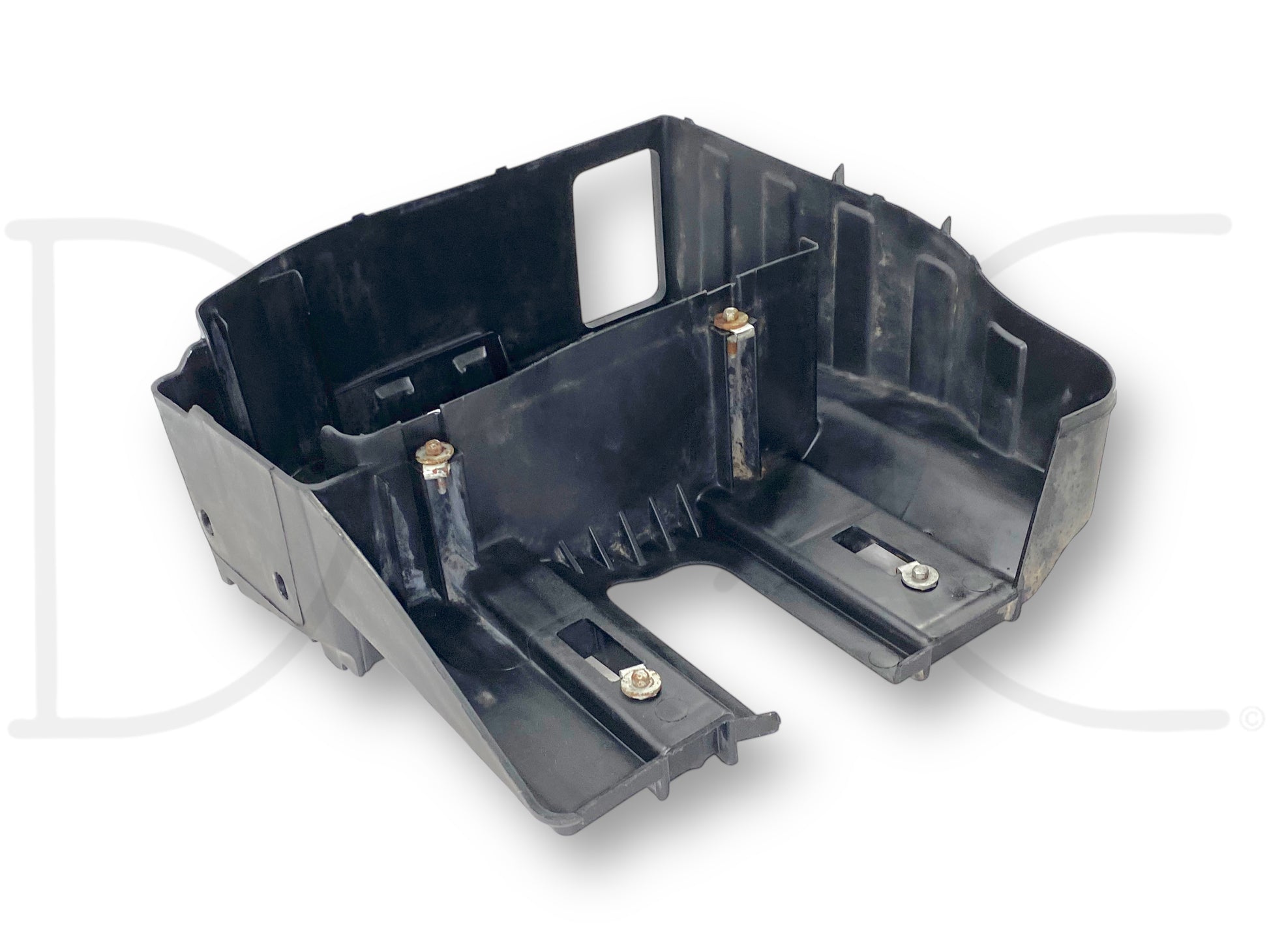 99-02 Ford F250 F350 7.3 7.3L LH Left Driver Battery Tray Air Intake Bracket, used OEM part in good condition with light wear, designed for Ford Powerstroke diesel trucks including F-250, F-350, F-450, and F-550 models from 1999 to 2002.