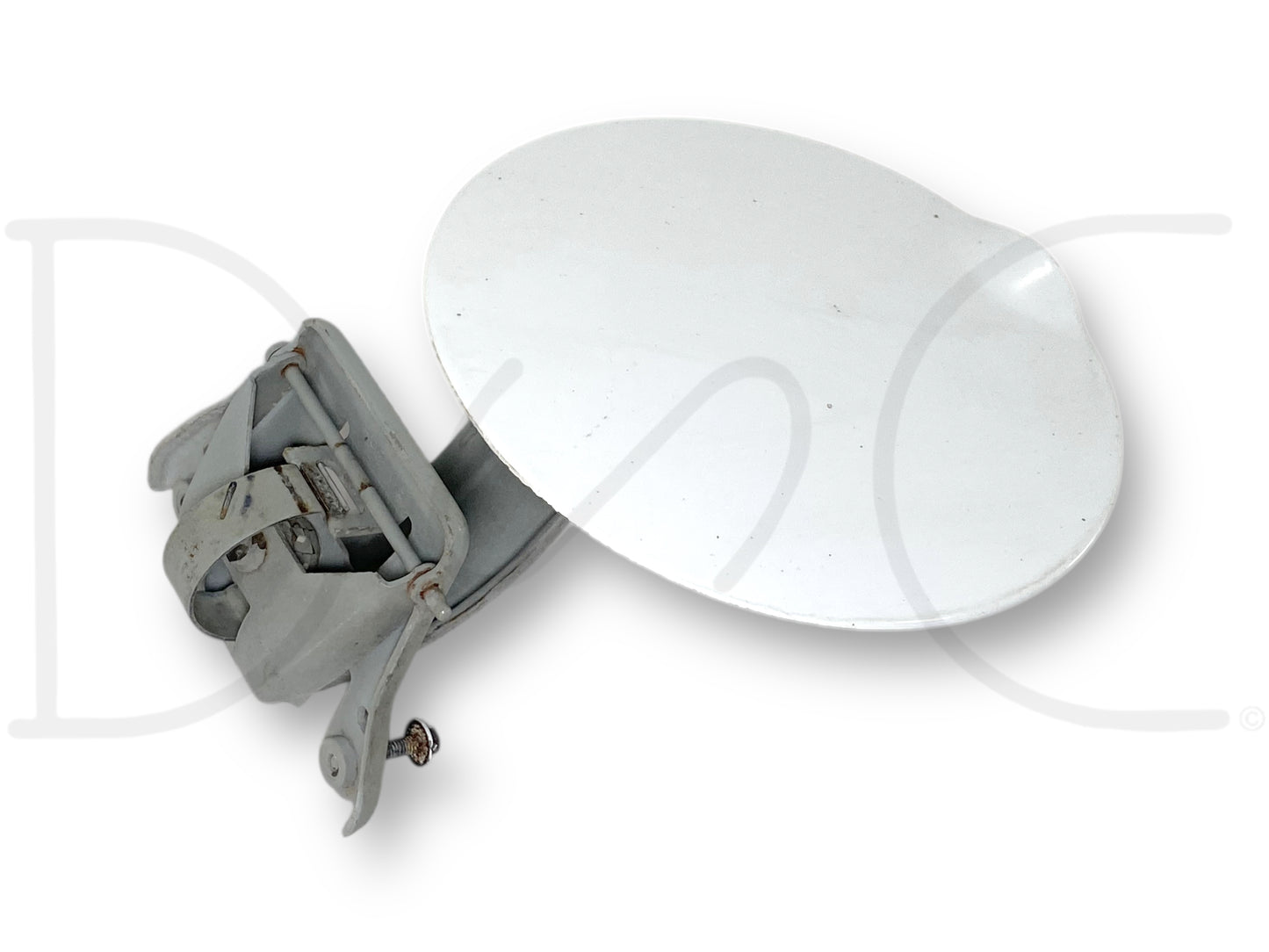 99-07 Ford F250 F350 Bed Fuel Tank Fill Filler Access Door Z1 White OEM showing used condition with light wear, scratches, and paint blemishes, compatible with 1999-2007 Ford F-250 F-350 F-450 trucks, featuring gray interior and white exterior finish.