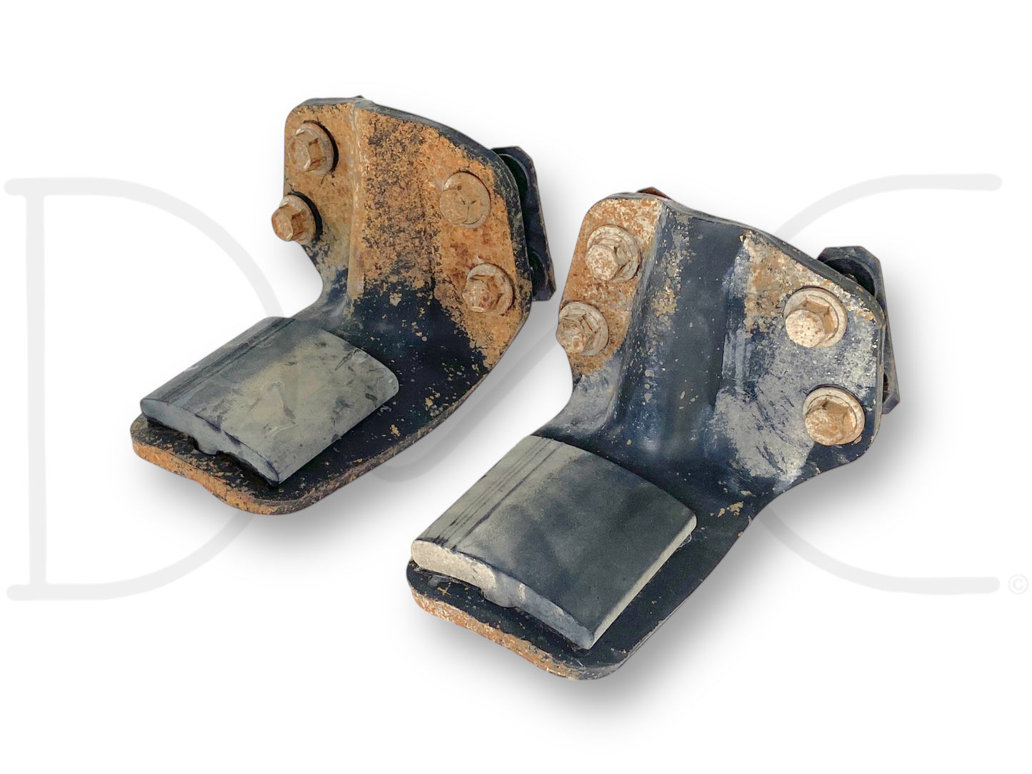 Used good condition 99-16 Ford F250 F350 Rear Auxiliary Leaf Spring Overload Bracket Set OE with light wear and rust on bolts, compatible with 1999-2016 Ford F-250 and F-350 trucks including 7.3L Powerstroke models.