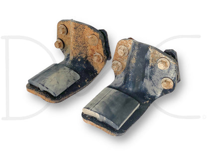 Used good condition 99-16 Ford F250 F350 Rear Auxiliary Leaf Spring Overload Bracket Set OE with light wear and rust on bolts, compatible with 1999-2016 Ford F-250 and F-350 trucks including 7.3L Powerstroke models.