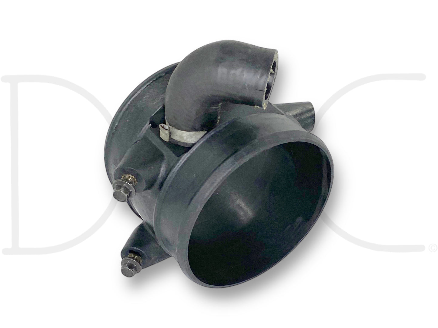 99-02 Ford F250 F350 7.3 Diesel Air Intake Duct Tube Mount Breather 1826688C1 used part in good condition with light wear, designed for 1999-2002 F-250, F-350, F-450, and F-550 diesel trucks, made of durable black plastic and rubber components.