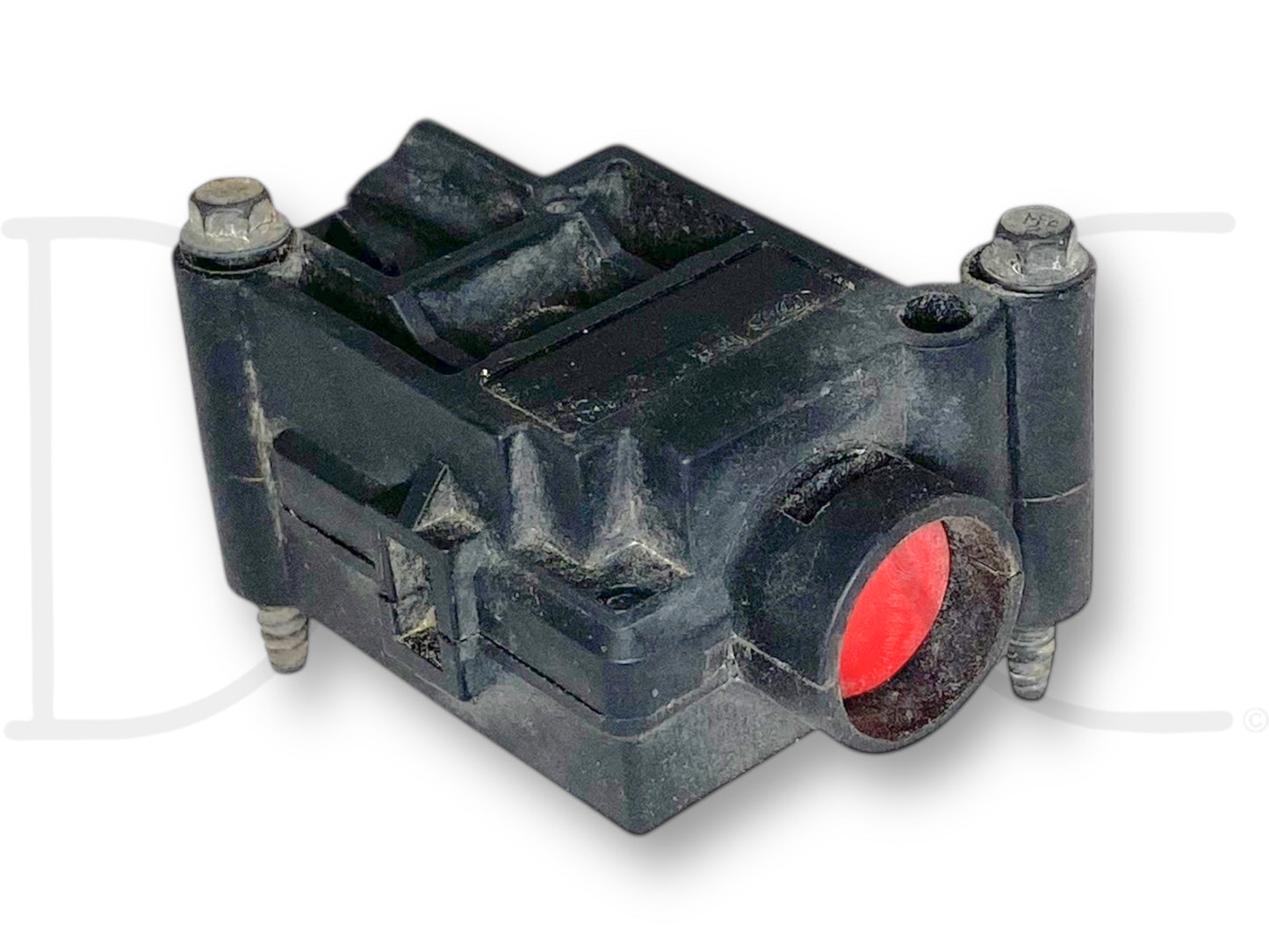 99-01 Ford F250 F350 Fuel Pump Shut Off Inertia Reset Switch Xf32-9341-Aa used part with good condition and light wear, compatible with 1999-2001 Ford F-250, F-350, F-450, and F-550 trucks, featuring black plastic housing and metal mounting bolts.