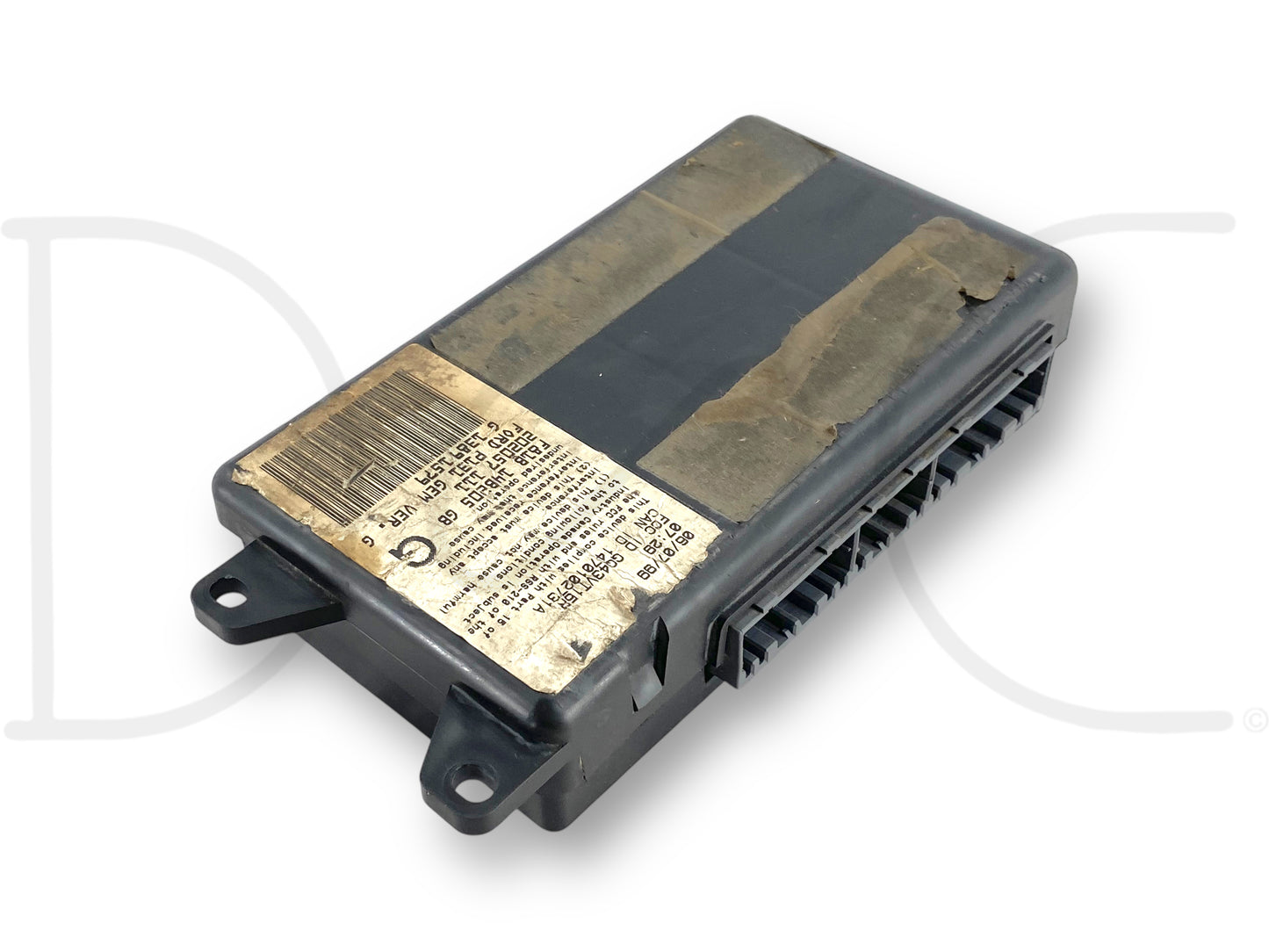 99 1999 Ford F250 F350 GEM Multifunction Body Computer Module F81B-14B205-Gb in used condition with light wear, showing surface dirt and a worn label, compatible with 1999 F-250 F-350 F-450 F-550 trucks, suitable for Ford Powerstroke diesel models.