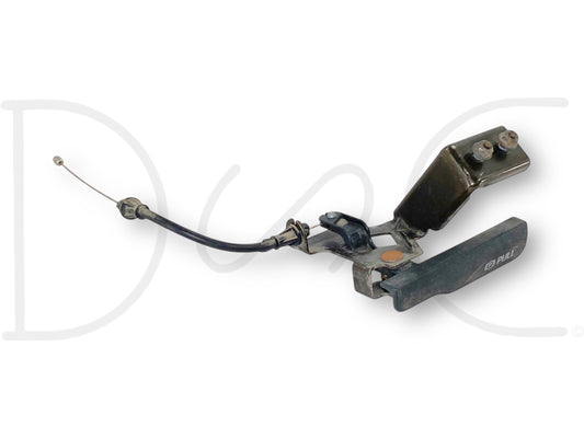 99-04 Ford F250 F350 Parking Emergency Brake Release Lever Handle OE used part with light wear, featuring a black handle and attached cable, compatible with 1999-2004 Ford F-250, F-350, F-450, and F-550 trucks, suitable for diesel Powerstroke models.