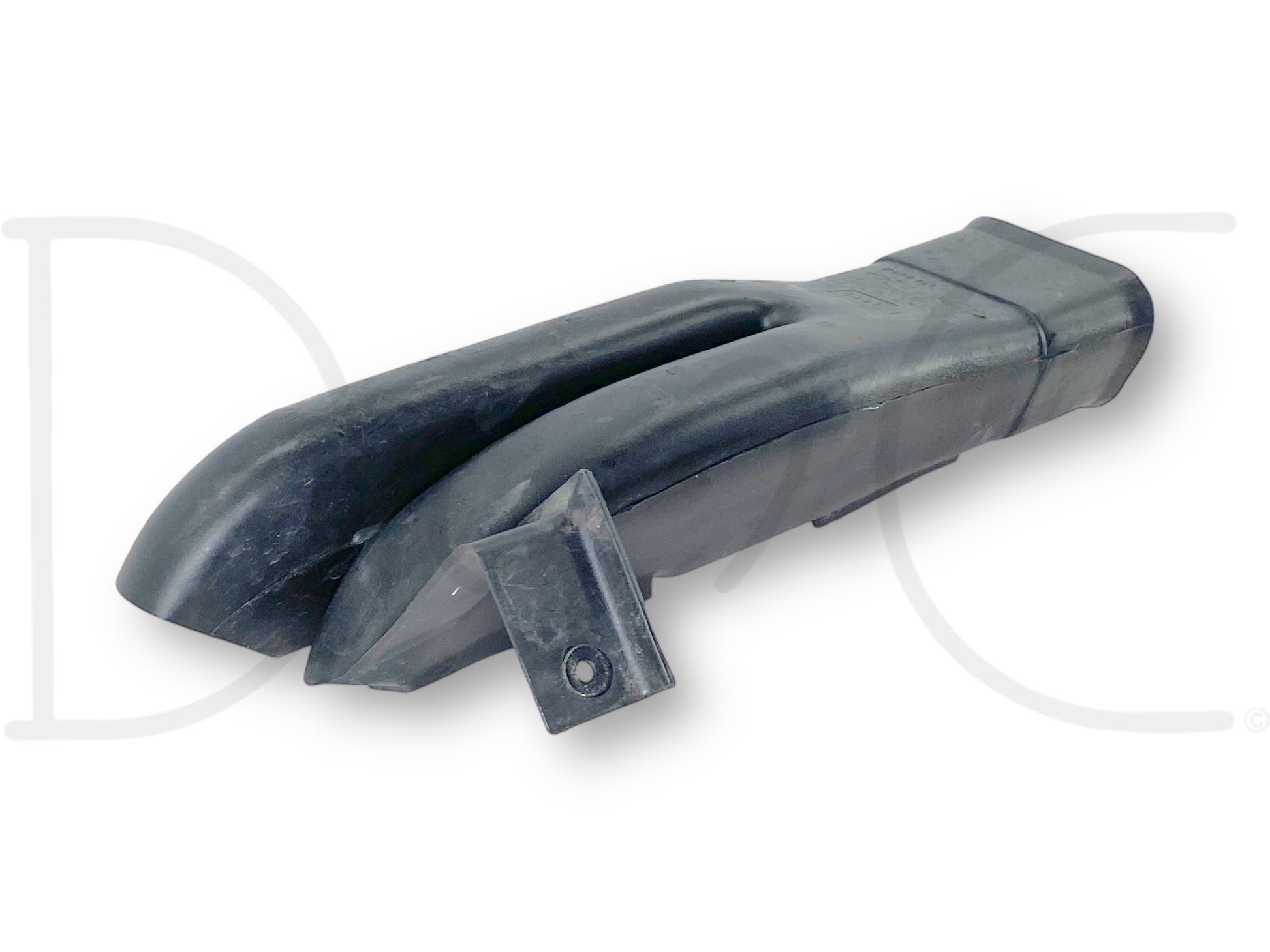 99-01 Ford F250 F350 LH Left Lower Dash Floor Heat Vent Tube Duct F81H-18C433-AB in used condition with light wear, designed for 1999-2001 Ford F-250, F-350, F-450, and F-550 trucks, made of durable black material for directing heat from floor vents.