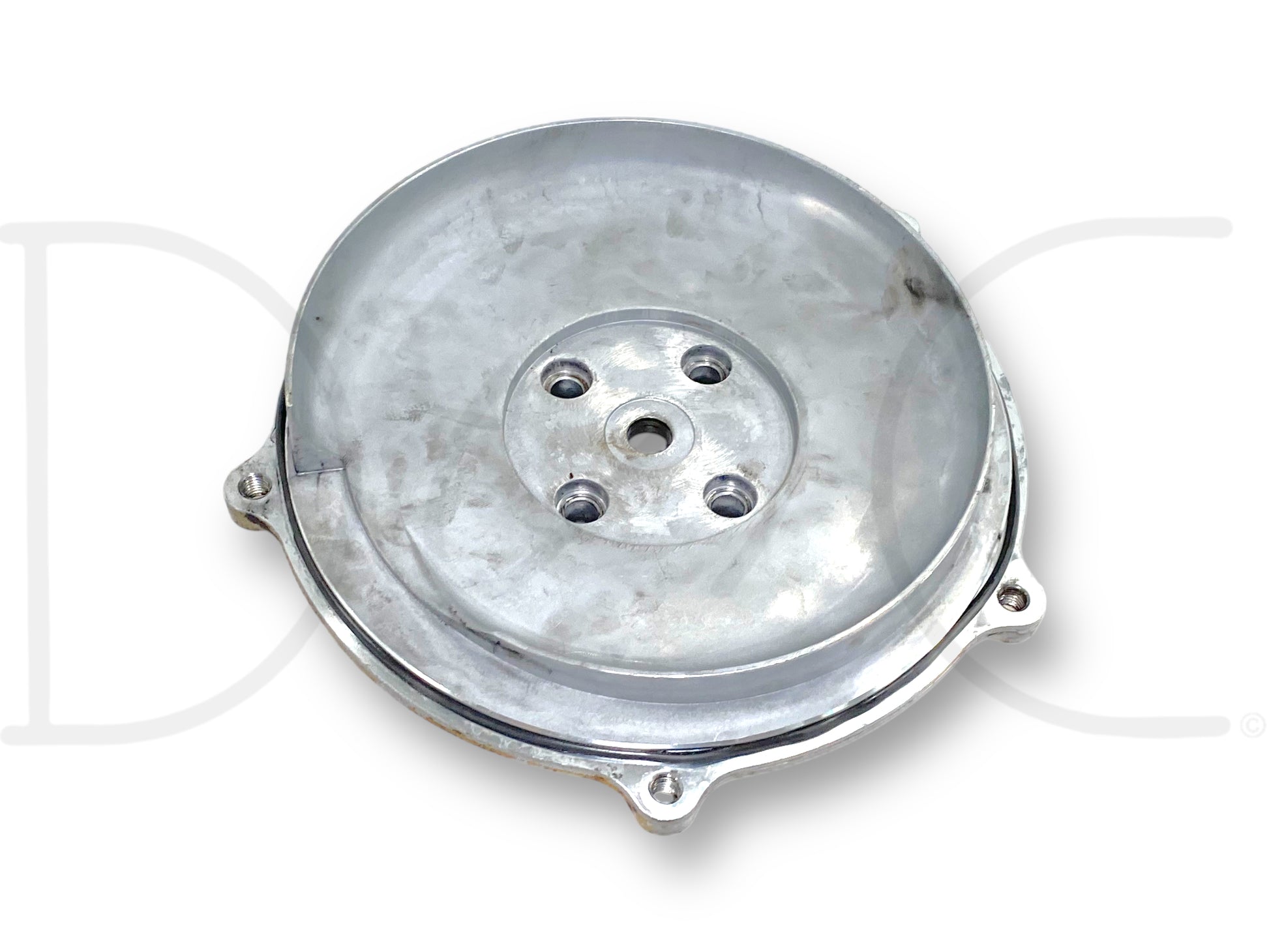 99-02 Ford F250 7.3 7.3L Diesel GTP38 Turbo Turbocharger Center Cartridge Plate made of metal with a circular shape, showing light wear and used condition, compatible with 1999 to 2003 Ford F-250, F-350, F-450, and F-550 diesel trucks.