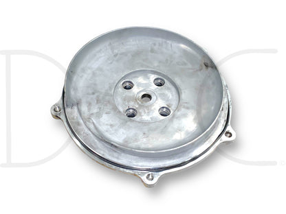 99-02 Ford F250 7.3 7.3L Diesel GTP38 Turbo Turbocharger Center Cartridge Plate made of metal with a circular shape, showing light wear and used condition, compatible with 1999 to 2003 Ford F-250, F-350, F-450, and F-550 diesel trucks.