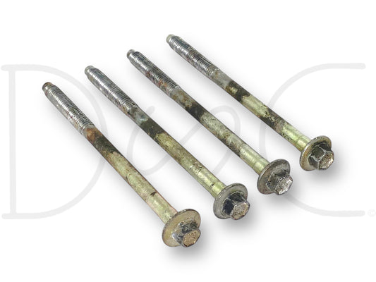 99-02 Ford F250 F350 7.3 7.3L Diesel Ac A/C Compressor Mount Bolts Bolt Set OE, used with light wear, showing slight discoloration and rust, suitable for 1999-2002 Ford F-250 and F-350 trucks with diesel engines.