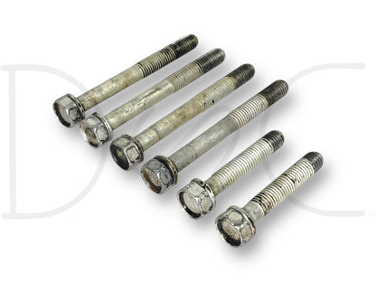 99-03 Ford F250 F350 7.3 7.3L 4R100 Auto Transmission Bolts Bolt Set (6) OEM used bolts with light wear, suitable for 1999-2002 Ford F-250 and F-350 trucks with 7.3L diesel 4R100 automatic transmission, showing OEM metal finish and threaded design.