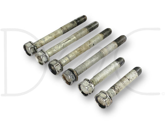 99-03 Ford F250 F350 7.3 7.3L 4R100 Auto Transmission Bolts Bolt Set (6) OEM used bolts with light wear, suitable for 1999-2002 Ford F-250 and F-350 trucks with 7.3L diesel 4R100 automatic transmission, showing OEM metal finish and threaded design.