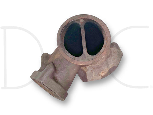 Used turbo manifold up pipe collector Y inlet for diesel engines, designed for fitment on 99-03 Ford F250 F350 7.3L models, showing light wear and made of durable metal, part number OE 1827420C1.