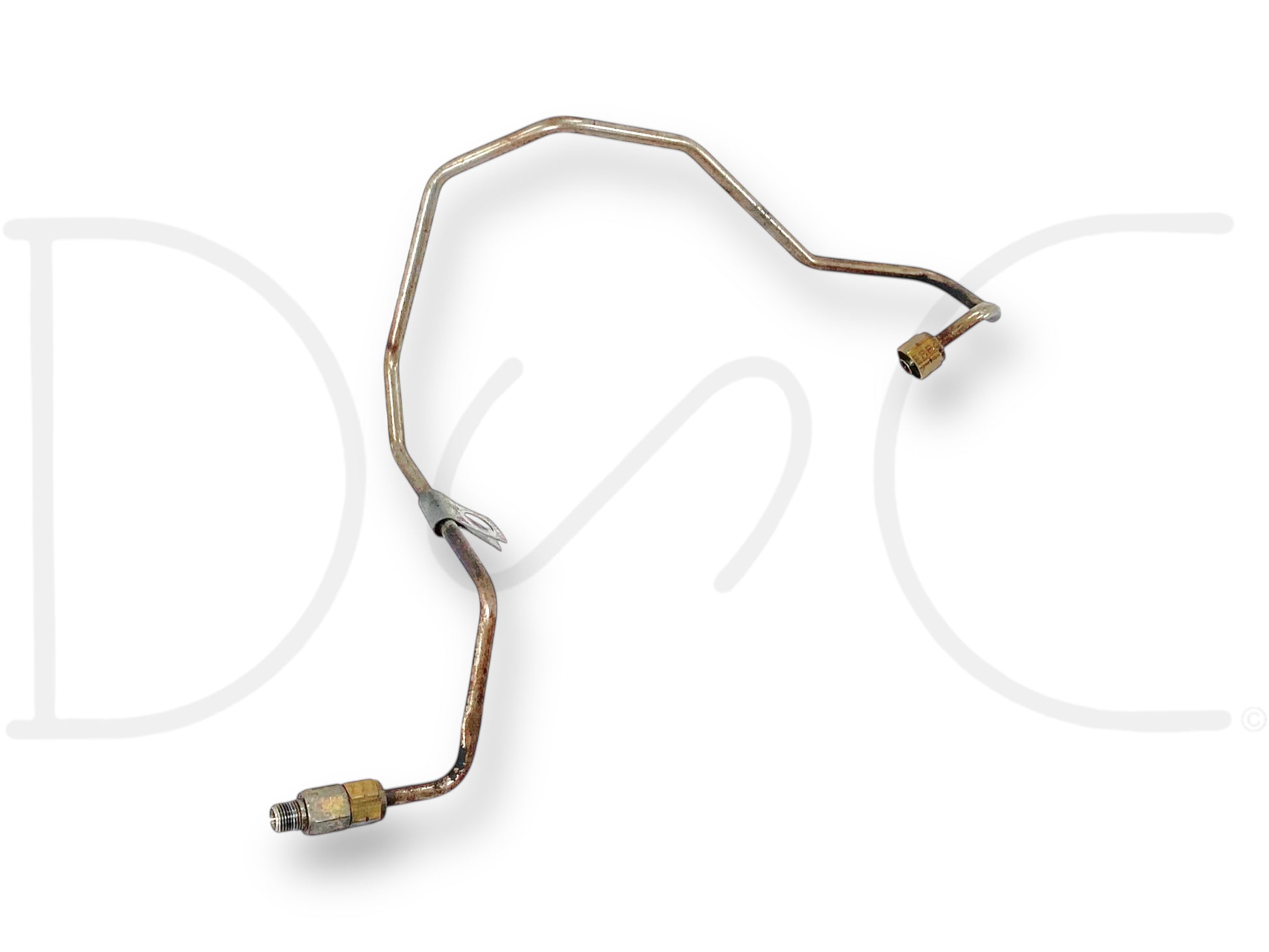 99-02 Ford F250 F350 7.3 Fuel Filter Bowl To LH Left Driver Head Fuel Line Tube, used OE part with light wear, compatible with 1999-2002 Ford F-250, F-350, F-450, and F-550 trucks featuring 7.3L diesel engines, designed for fuel system connection.