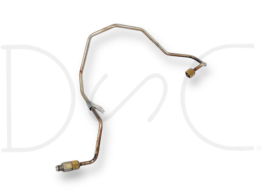 99-02 Ford F250 F350 7.3 Fuel Filter Bowl To LH Left Driver Head Fuel Line Tube, used OE part with light wear, compatible with 1999-2002 Ford F-250, F-350, F-450, and F-550 trucks featuring 7.3L diesel engines, designed for fuel system connection.