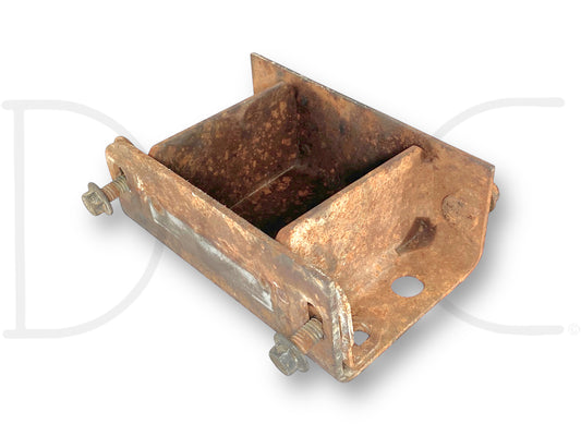 Used 99-00 Ford F250 F350 Rear Driveshaft Carrier Bearing Bracket Mount 5" showing signs of light wear and surface rust, compatible with 7.3L Powerstroke diesel and 4R100 automatic transmission for Ford Super Duty trucks.
